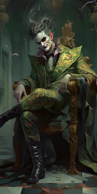 un disegno di un uomo con una giacca verde e un top verde e oro