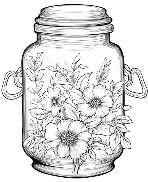 un disegno di un vaso con fiori all'interno dell'ai generativa
