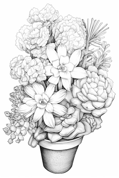 Un disegno di un vaso di fiori.