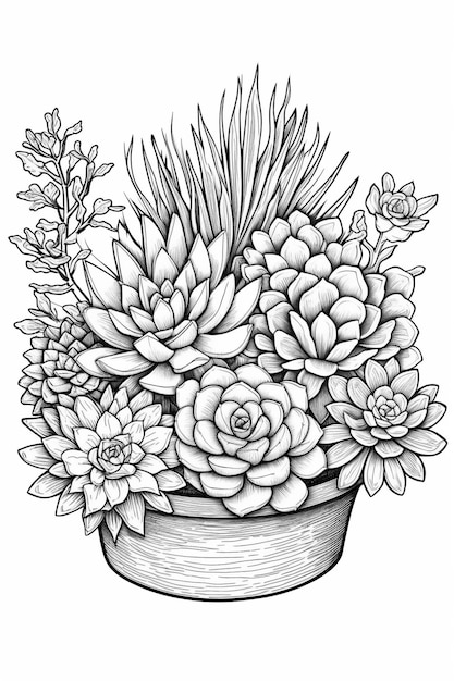 Un disegno di un vaso di piante grasse.