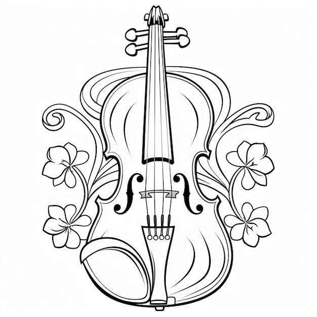 un disegno di un violino con fiori e vigne generativo ai