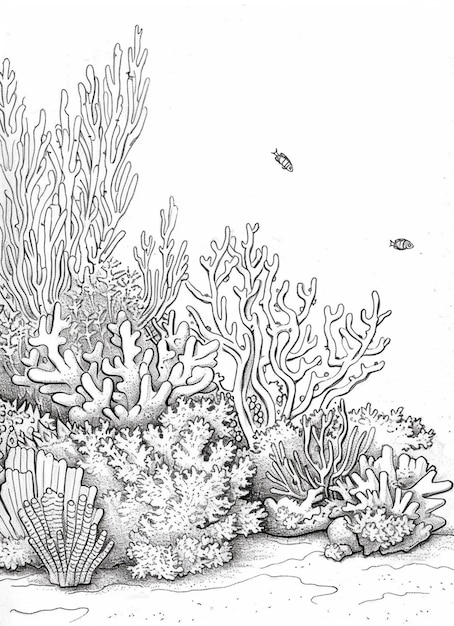 un disegno di una barriera corallina con un pesce e un pesce generativo ai