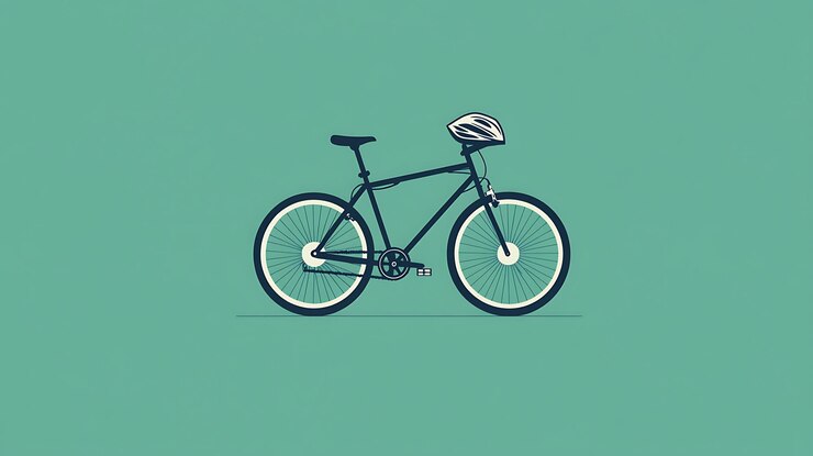 Foto un disegno di una bicicletta con un casco su di essa