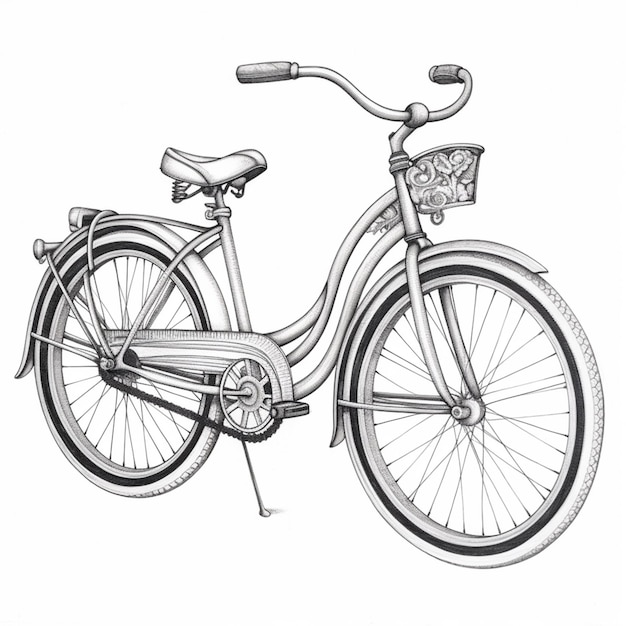 un disegno di una bicicletta con un cestino sulla ruota anteriore ai generativa