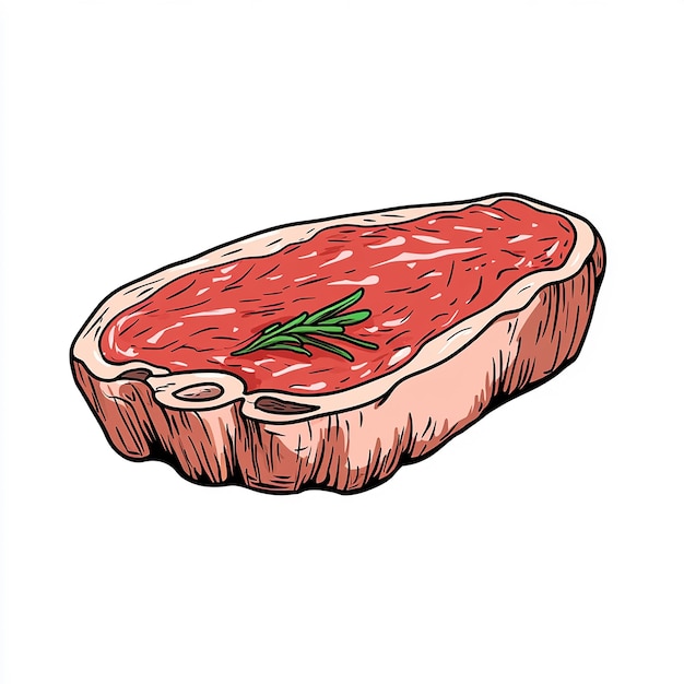 un disegno di una bistecca con un ramo verde su di essa