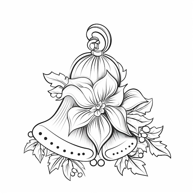 un disegno di una campana di Natale con foglie di agrifoglio e un fiocco ai creativi