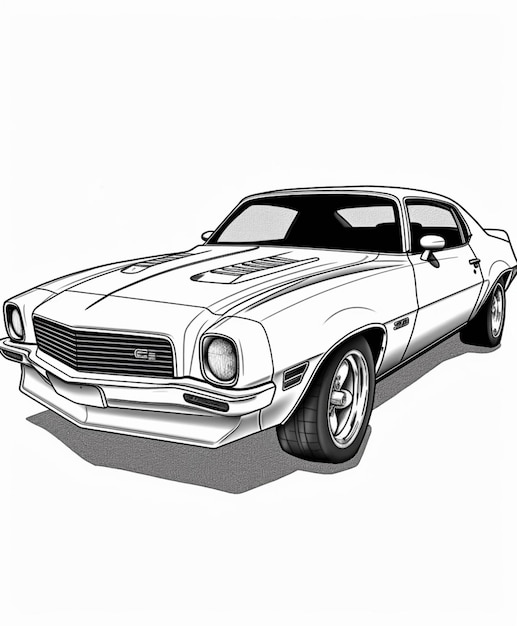 Un disegno di una classica muscle car con una striscia bianca ai generativa