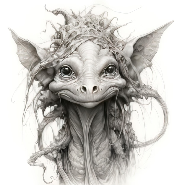 un disegno di una creatura con una testa di creatura e gli occhi di una creature.