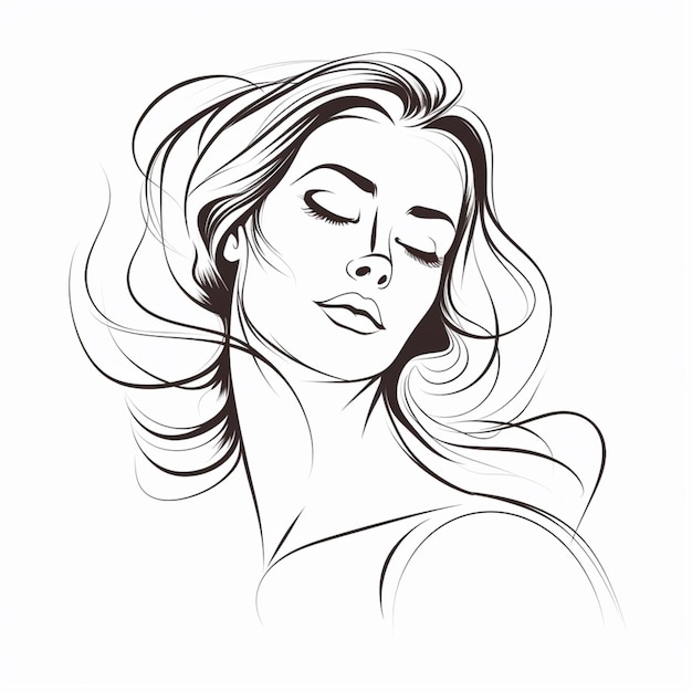 un disegno di una donna con gli occhi chiusi e i capelli che soffiano al vento