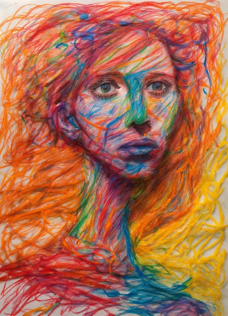 un disegno di una donna con i capelli colorati e un'immagine colorata di una donna coi capelli lunghi