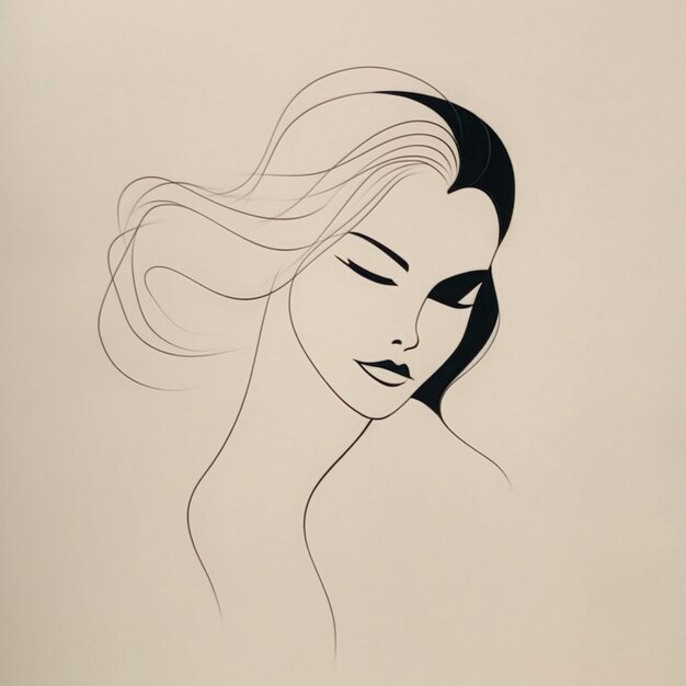 un disegno di una donna con i capelli lunghi e i capelli lunghi.