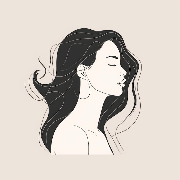 un disegno di una donna con i capelli lunghi e un lunghi capelli neri.