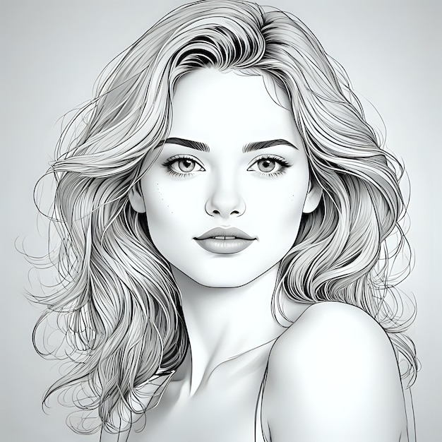 un disegno di una donna con i capelli lunghi e un top bianco