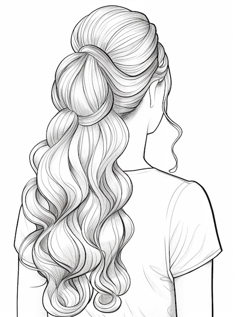 un disegno di una donna con i capelli lunghi in coda di cavallo generativo ai