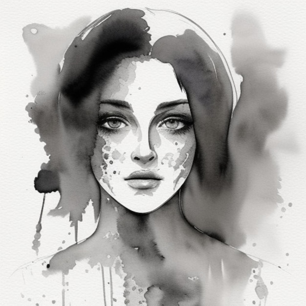 un disegno di una donna con una faccia bianca e un'immagine in bianco e nero di una donna with a white face