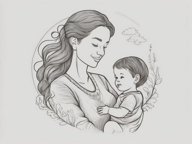 un disegno di una donna e del suo bambino con le parole madre su di esso