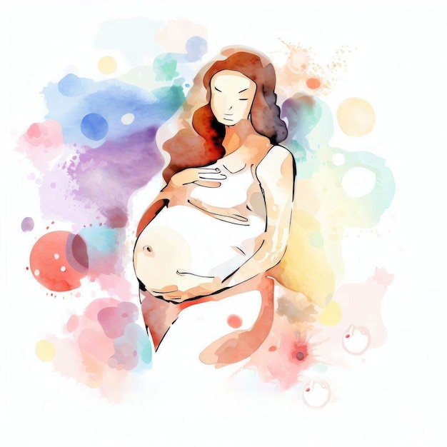 Un disegno di una donna incinta che tiene in braccio un bambino