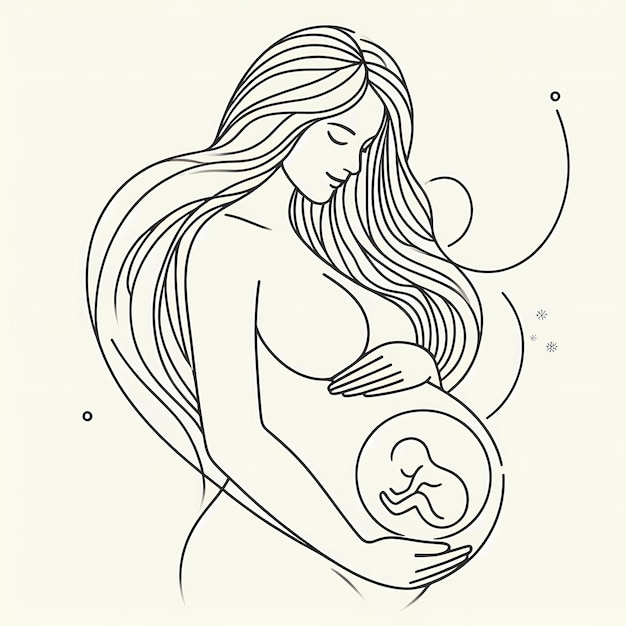 un disegno di una donna incinta con una grande pancia donna incinta illustrazione contorno