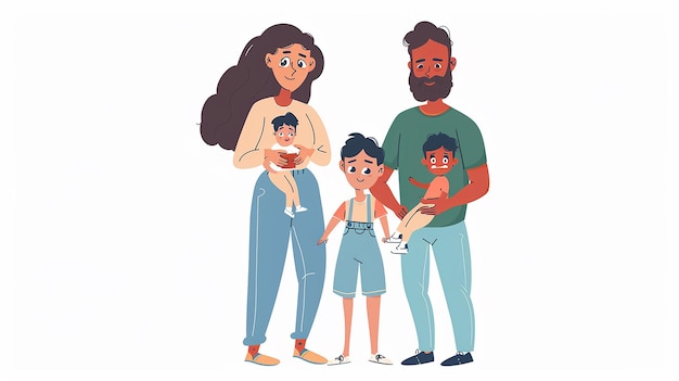 un disegno di una famiglia con un bambino e un uomo che tiene un bambino piccolo