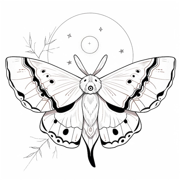 un disegno di una farfalla con una luna sullo sfondo ai generativa