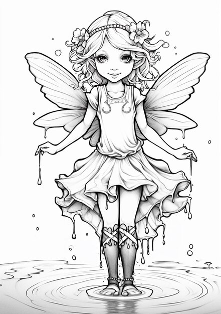 un disegno di una fata con le ali di farfalla e un vestito generativo ai
