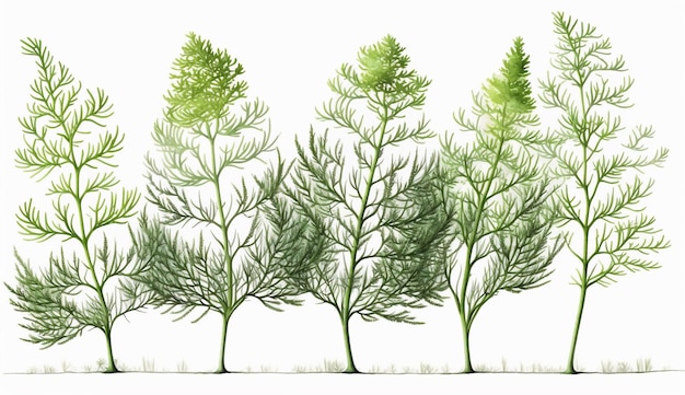 Un disegno di una foresta con foglie verdi