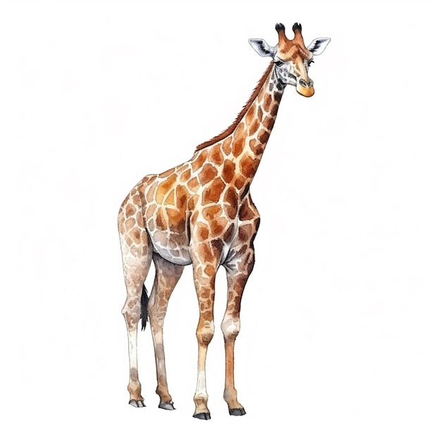 Un disegno di una giraffa è mostrato in stile acquerello.