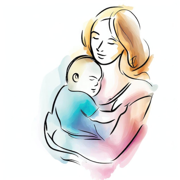 Un disegno di una madre che tiene in braccio un bambino.