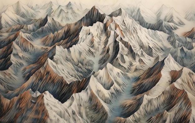 un disegno di una montagna dipinta a colori