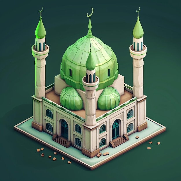 un disegno di una moschea con una cupola verde in cima