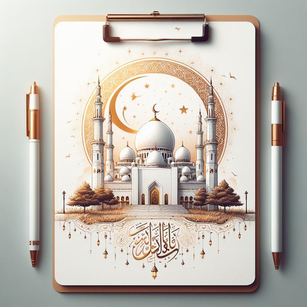 un disegno di una moschea con una penna e una penna su di esso