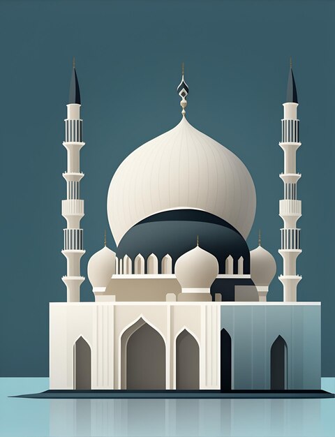 un disegno di una moschea con uno sfondo blu.