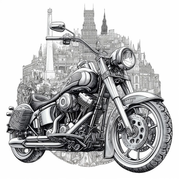 Un disegno di una motocicletta con sopra la parola harley