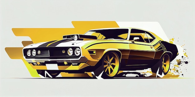 Un disegno di una muscle car gialla