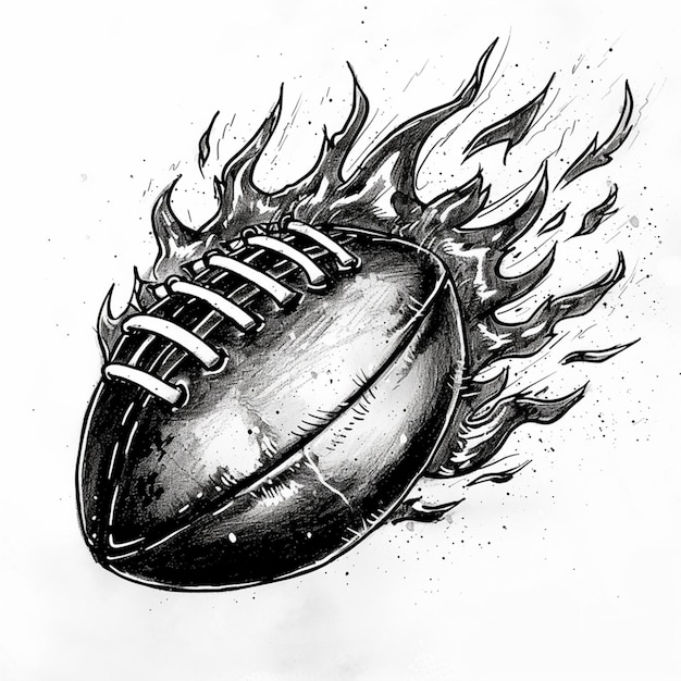 un disegno di una palla da calcio con fiamme che ne escono