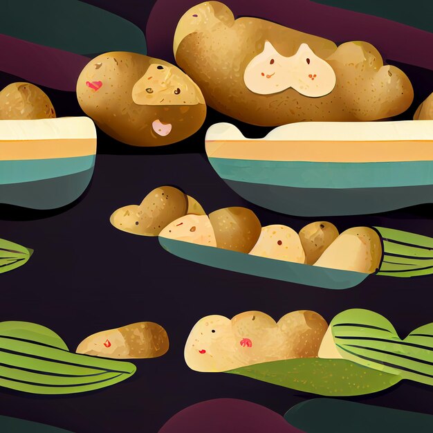 Un disegno di una patata con una faccia sopra