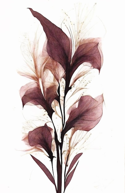 Un disegno di una pianta con foglie viola e la parola magnolia su di essa.
