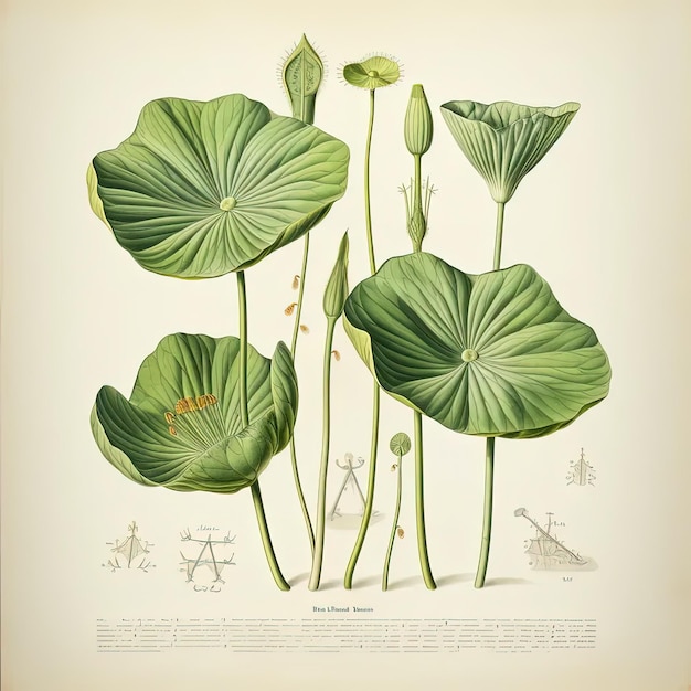 Un disegno di una pianta con grandi foglie verdi