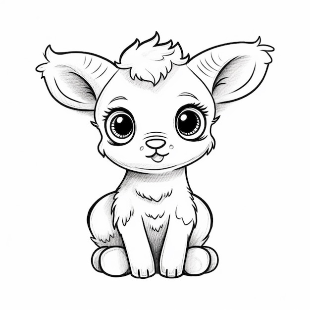 un disegno di una piccola capra con occhi grandi e orecchie grandi generativo ai
