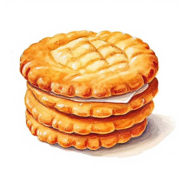 Un disegno di una pila di biscotti con un ripieno bianco.