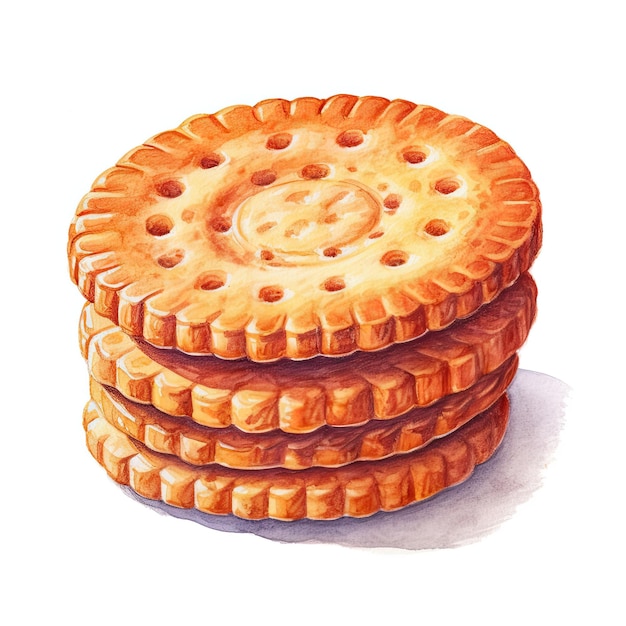 Un disegno di una pila di biscotti con una faccina sorridente in cima.