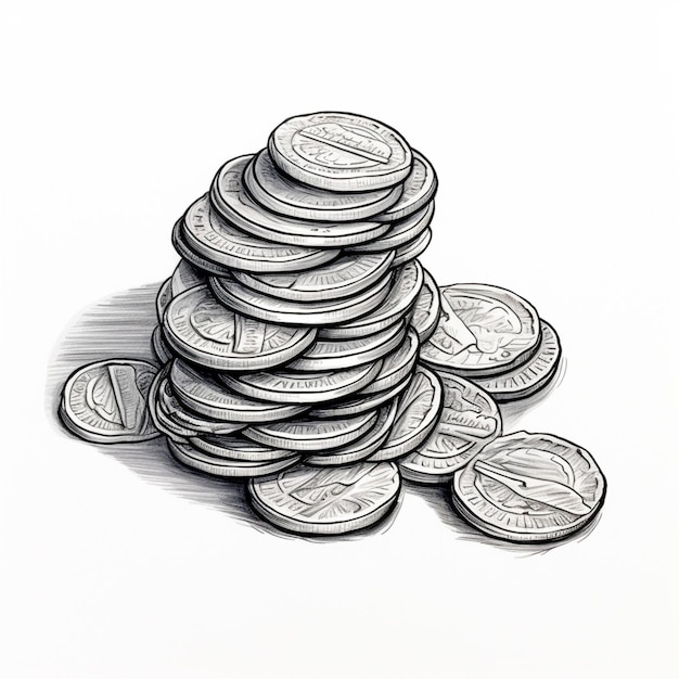 un disegno di una pila di monete con una pila di un dollaro in cima generativo ai