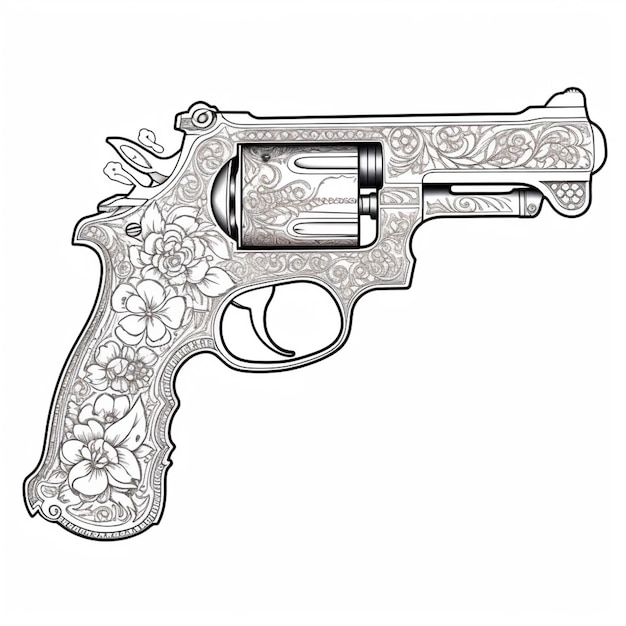 un disegno di una pistola con un disegno floreale generativo ai