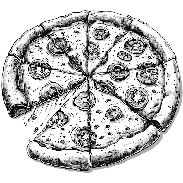 un disegno di una pizza con la parola la parola su di esso