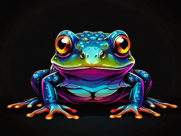 un disegno di una rana con uno sfondo colorato