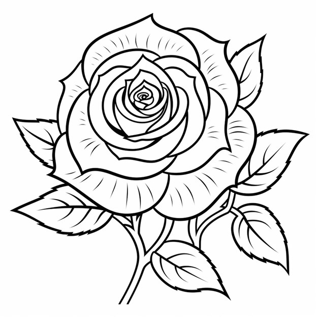 un disegno di una rosa con foglie su di essa ai generativa