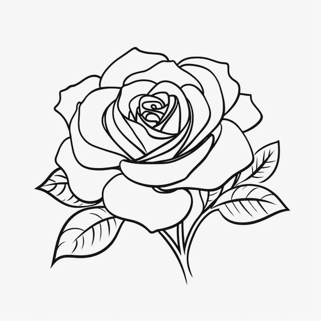 un disegno di una rosa con foglie su sfondo bianco ai generativa