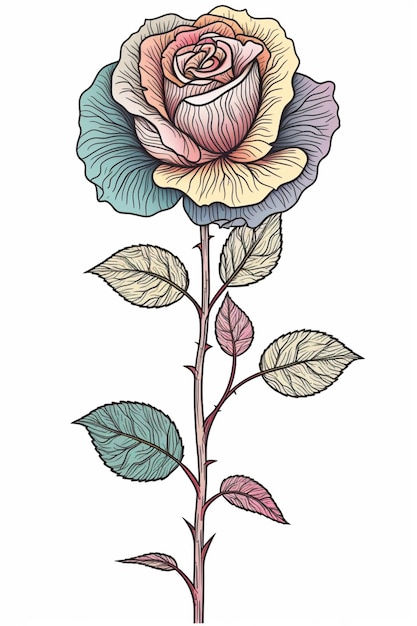 Un disegno di una rosa con una foglia verde e la parola amore sopra.