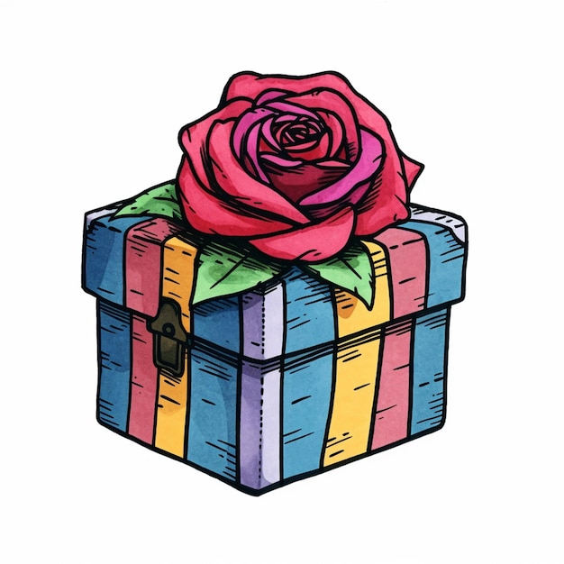 un disegno di una scatola regalo colorata con una rosa in cima generativa ai