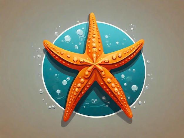 un disegno di una stella marina con l'oceano sullo sfondo
